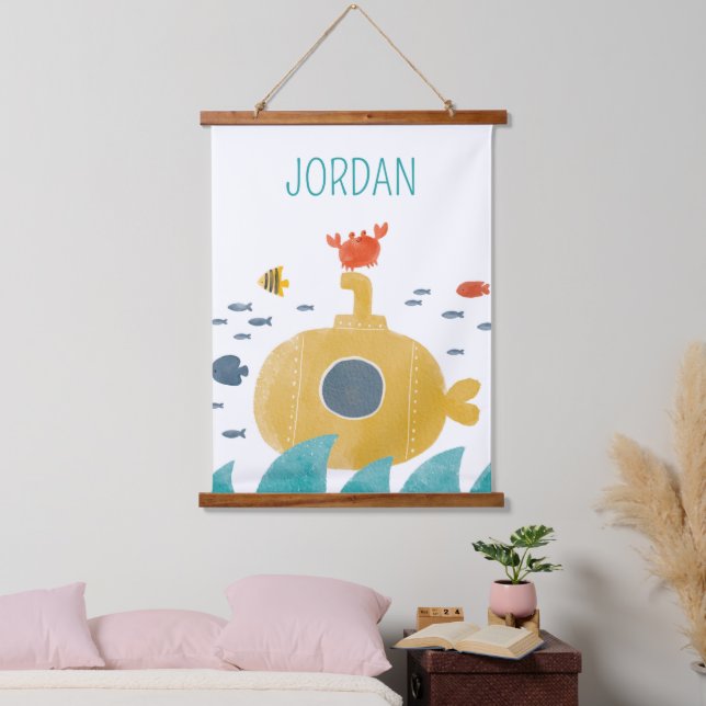 Cute Doodle Submarine | Explore Hanging Tapestry (Bedroom)