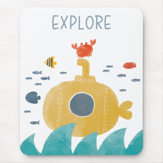 Cute Doodle Submarine | Explore Mouse Mat (Front)