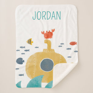 Cute Doodle Submarine   Explore Sherpa Blanket