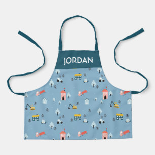 Cute Doodle Town Scene Pattern Apron
