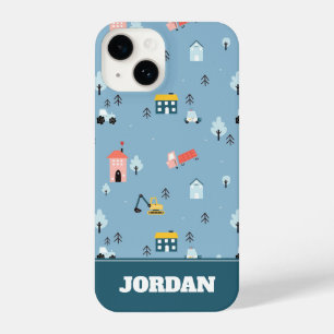 Cute Doodle Town Scene Pattern iPhone 14 Case