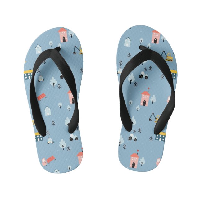 Cute Doodle Town Scene Pattern Kid's Flip Flops (Footbed)