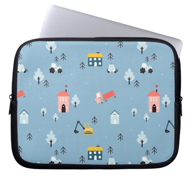 Cute Doodle Town Scene Pattern Laptop Sleeve (Front)