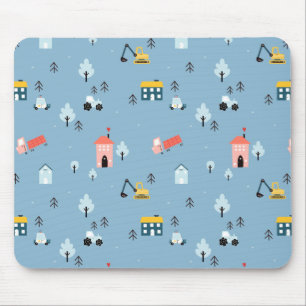 Cute Doodle Town Scene Pattern Mouse Mat