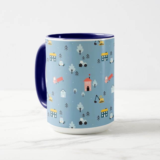 Cute Doodle Town Scene Pattern Mug (Front Left)