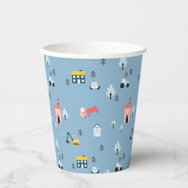 Cute Doodle Town Scene Pattern Paper Cups (Front)