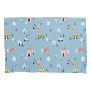 Cute Doodle Town Scene Pattern Pillowcase