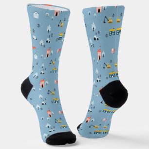 Cute Doodle Town Scene Pattern Socks