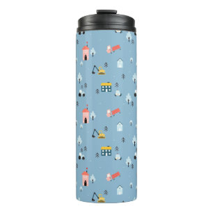 Cute Doodle Town Scene Pattern Thermal Tumbler
