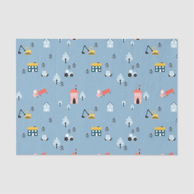 Cute Doodle Town Scene Pattern Tissue Paper (Front)