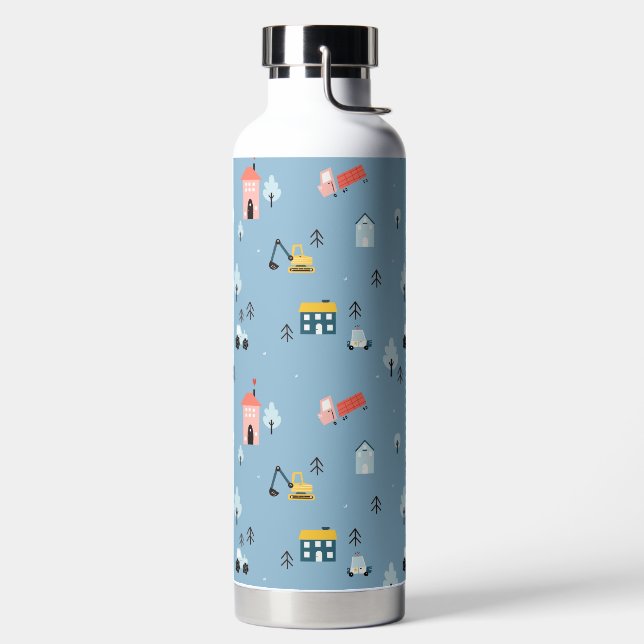 Cute Doodle Town Scene Pattern Water Bottle (Left)