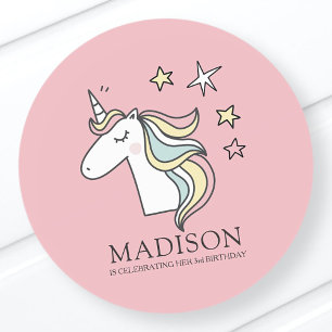 Cute Doodle Unicorn and Stars Birthday Classic Round Sticker