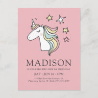 Cute Doodle Unicorn and Stars Birthday
