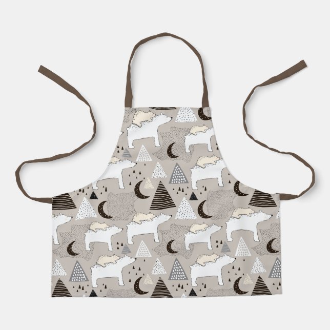 Cute Doodle Woodland Bear Pattern Apron (Front)