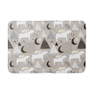 Cute Doodle Woodland Bear Pattern Bath Mat