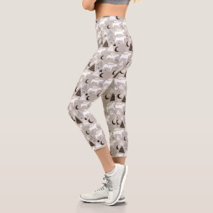 Cute Doodle Woodland Bear Pattern Capri Leggings