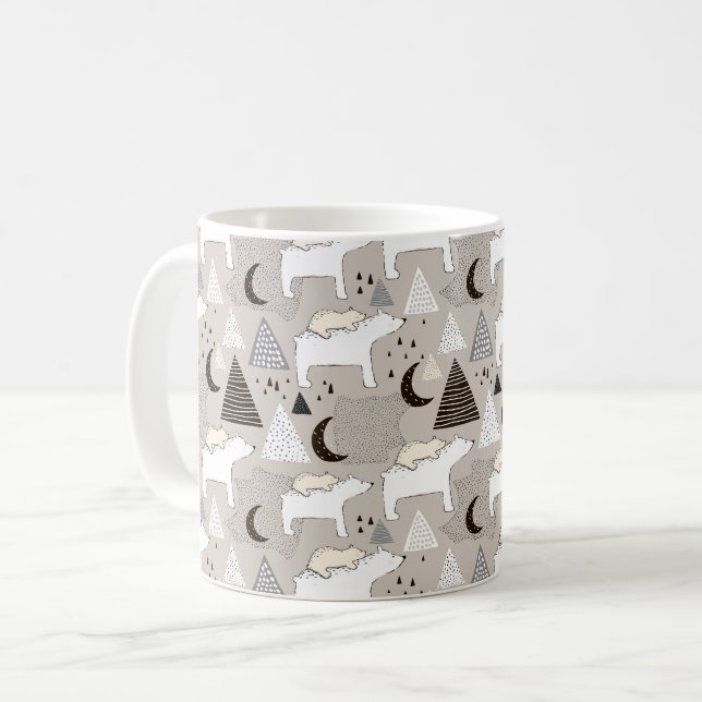 Cute Doodle Woodland Bear Pattern Coffee Mug (Front Left)