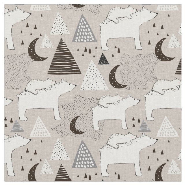 Cute Doodle Woodland Bear Pattern Fabric (Close Up)