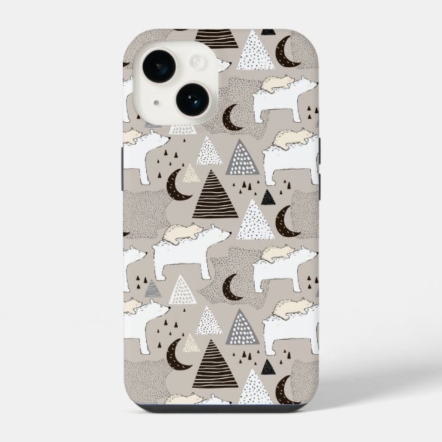 Cute Doodle Woodland Bear Pattern iPhone Case (Back)