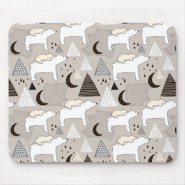 Cute Doodle Woodland Bear Pattern Mouse Mat (Front)