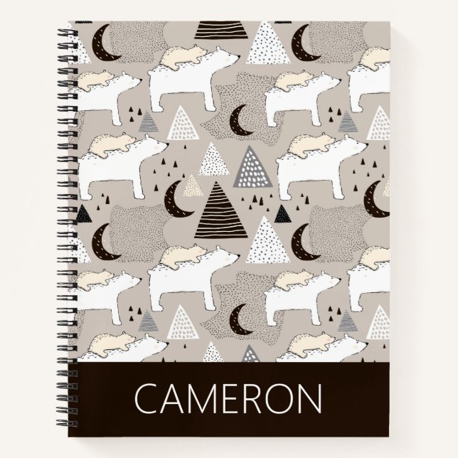 Cute Doodle Woodland Bear Pattern Notebook (Front)