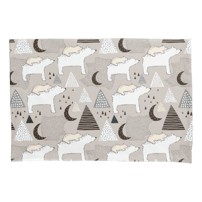 Cute Doodle Woodland Bear Pattern Pillowcase (Front)
