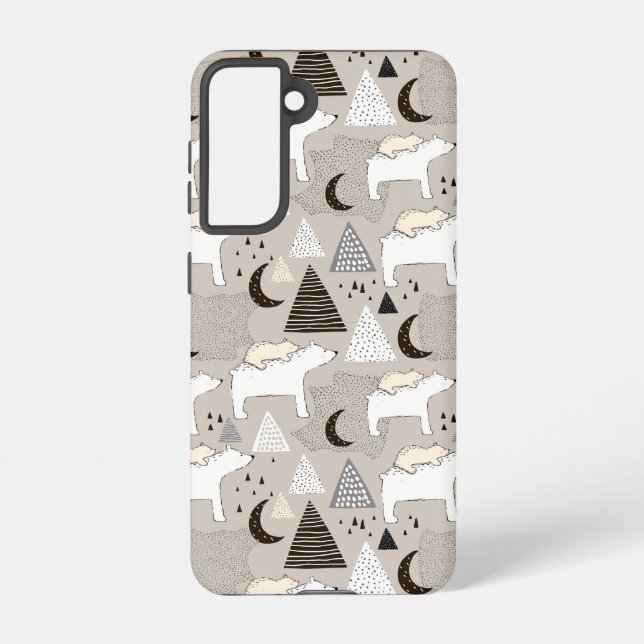 Cute Doodle Woodland Bear Pattern Samsung Galaxy S21 Case (Back)
