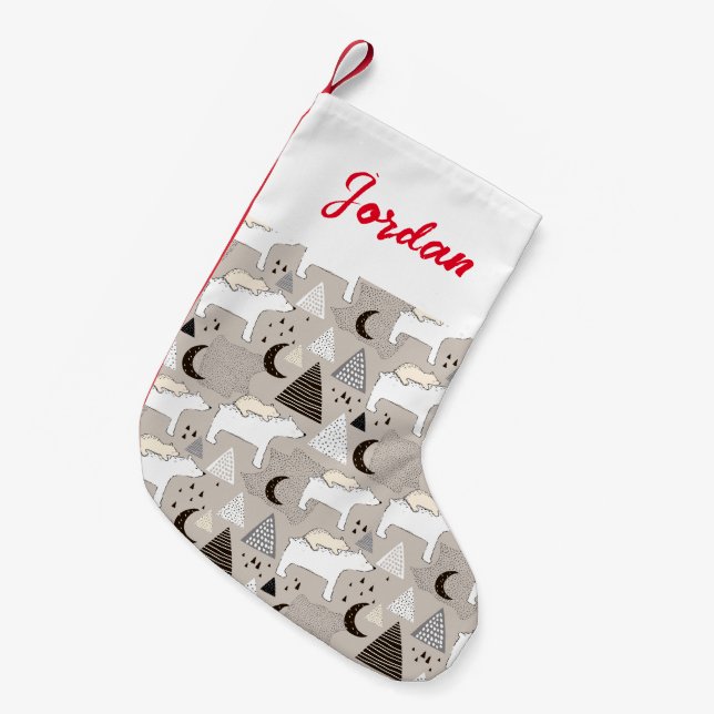 Cute Doodle Woodland Bear Pattern Small Christmas Stocking (Front (Hanging))