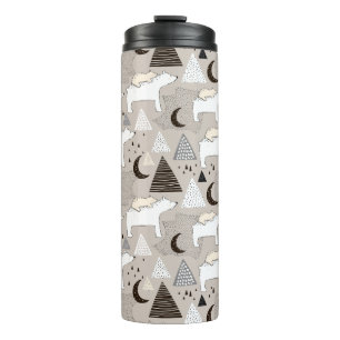 Cute Doodle Woodland Bear Pattern Thermal Tumbler