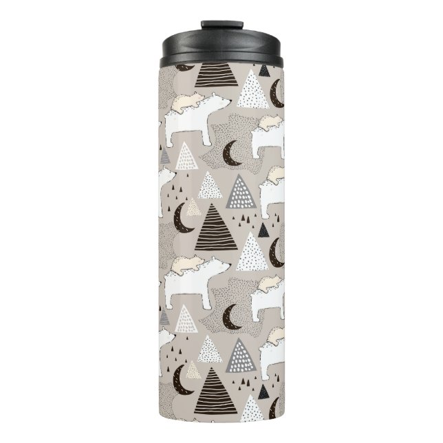 Cute Doodle Woodland Bear Pattern Thermal Tumbler (Front)