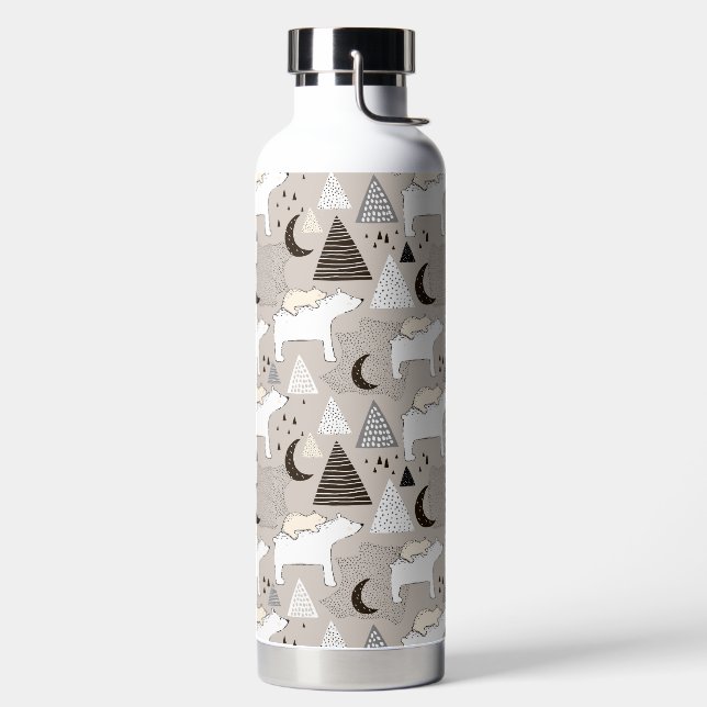 Cute Doodle Woodland Bear Pattern Water Bottle (Left)