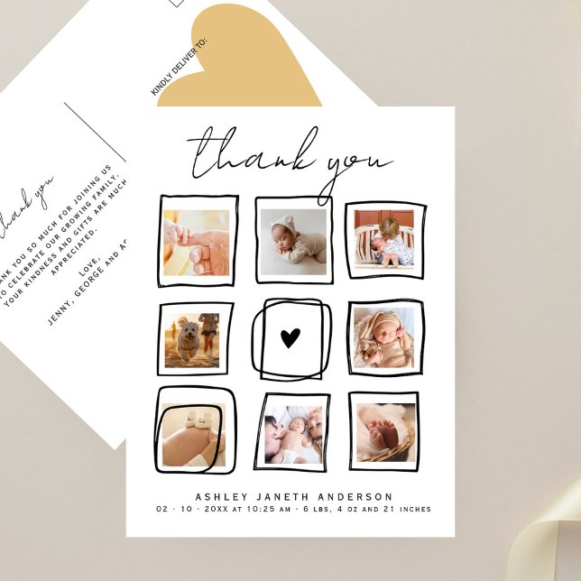 Cute Doodles Multi Photo Thank You Baby Shower  Postcard (Creator Uploaded)