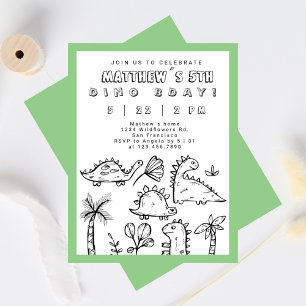 Cute Doodles Sage Green Dino Party Kid´s Birthday Invitation