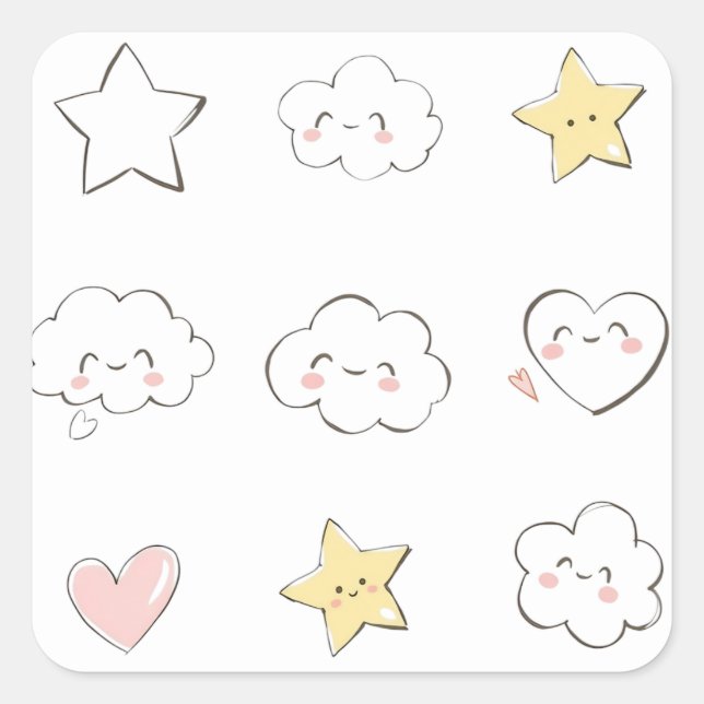 Cute Doodles Square Sticker (Front)