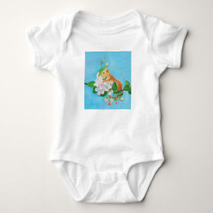  Cute Dormouse on blooming branch of apple tree  Baby Bodysuit