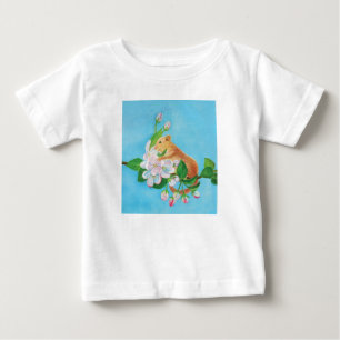 Cute Dormouse on blooming branch of apple tree Baby T-Shirt