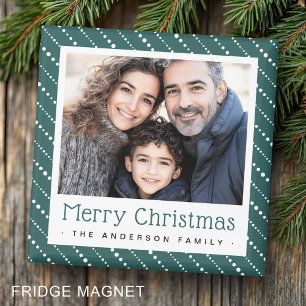 Cute dot stripes merry Christmas pine green photo Magnet