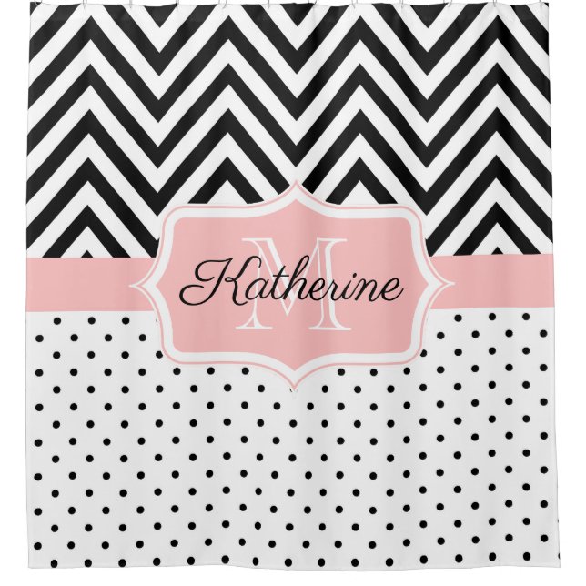 Cute Dots and Chevron Shower Curtain (Front)