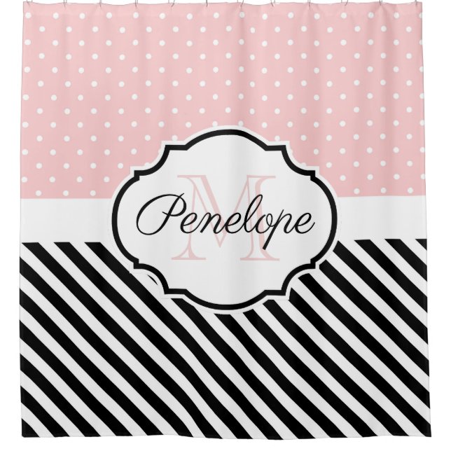 Cute Dots and Stripes Shower Curtain (Front)