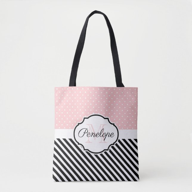 Cute Dots and Stripes Tote Bag (Front)