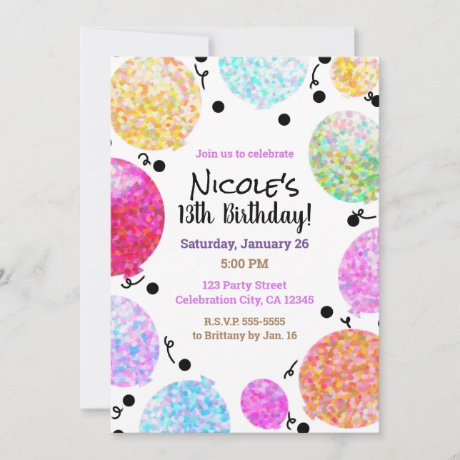 Cute Dots Party Balloons Birthday Celebration Invitation (Front)