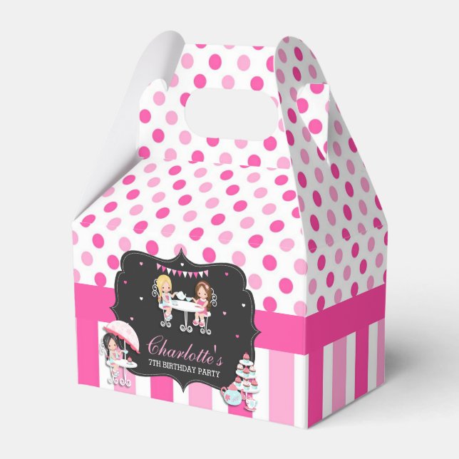 Cute Dots Pink Girls Tea Party Birthday Thank You Favour Box (Front Side)