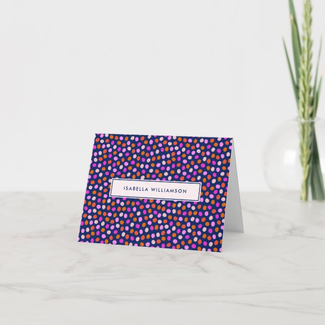 Cute Dots Spots Bright Blue Purple Personalised Note Card (Front)