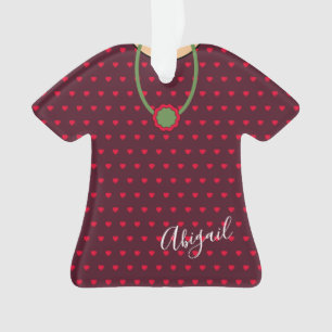 Cute Dotted Hearts Folk Art Dress Christmas TShirt Ornament