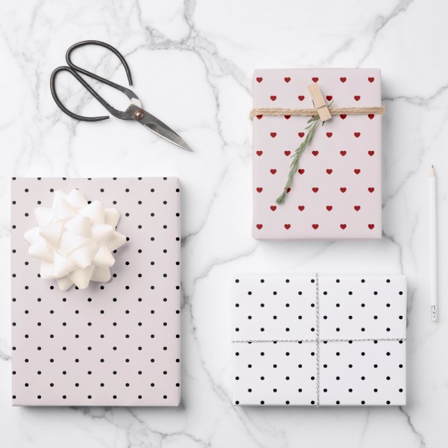 Cute dotted pink Black red white Wrapping Paper Sheet (Front)