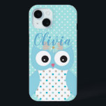 Cute Dotty Blue Owl Art Personalised iPhone 15 Case<br><div class="desc">Adorable owl art and polka dot pattern on personalised case.</div>
