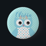 Cute Dotty Blue Owl Art Personalised Girls 6 Cm Round Badge<br><div class="desc">Adorable owl art and polka dot pattern on personalised button.</div>
