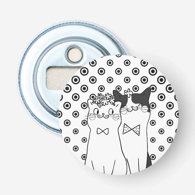 Cute Dotty Cats Couple in Love Bottle Opener (Front)