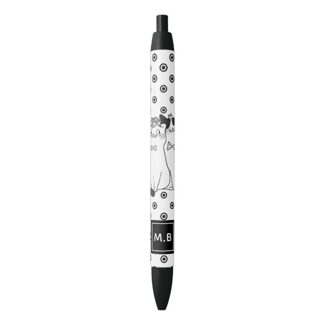 Cute Dotty Cats in Love Monogram Black Ink Pen (Front Vertical)