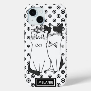 Cute Dotty Cats in Love Personalised iPhone 15 Case